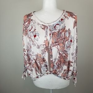 Free People Floral Keepin Tee Tie Sleeve Top